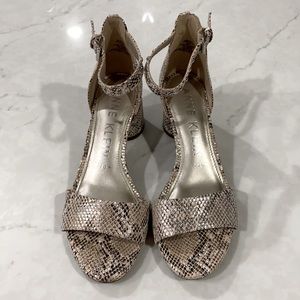 Anne Klein Shiny Snake Skin Heeled Sandals